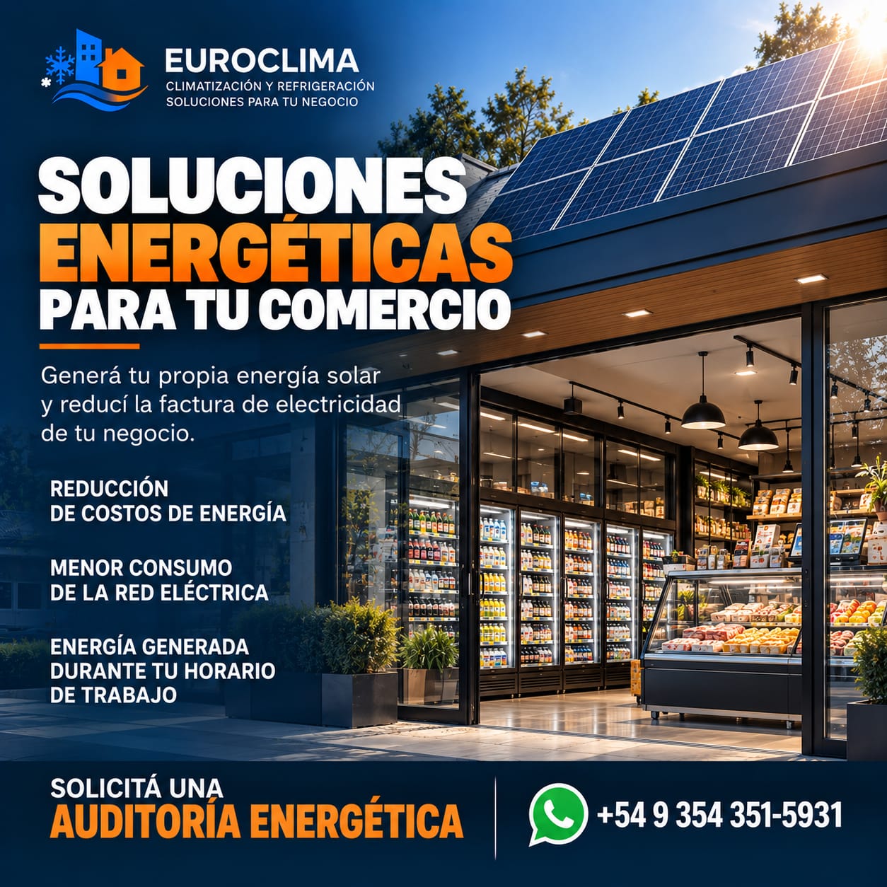 Paneles solares en un comercio con consumo durante el horario de trabajo