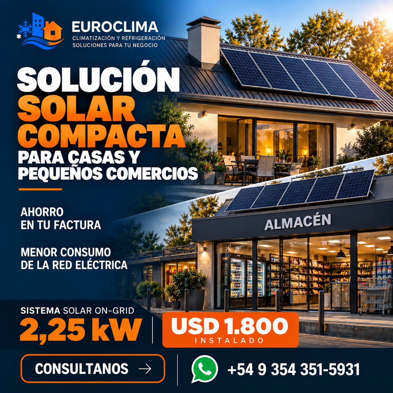 Solución solar compacta On-Grid para casas y pequeños comercios